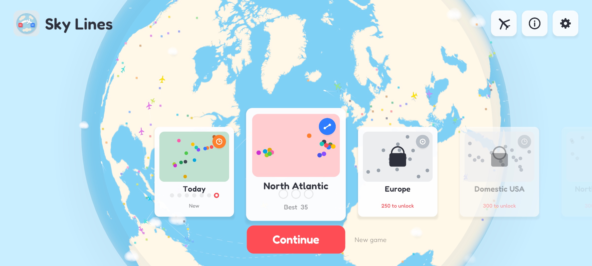The map of regions on the home screen